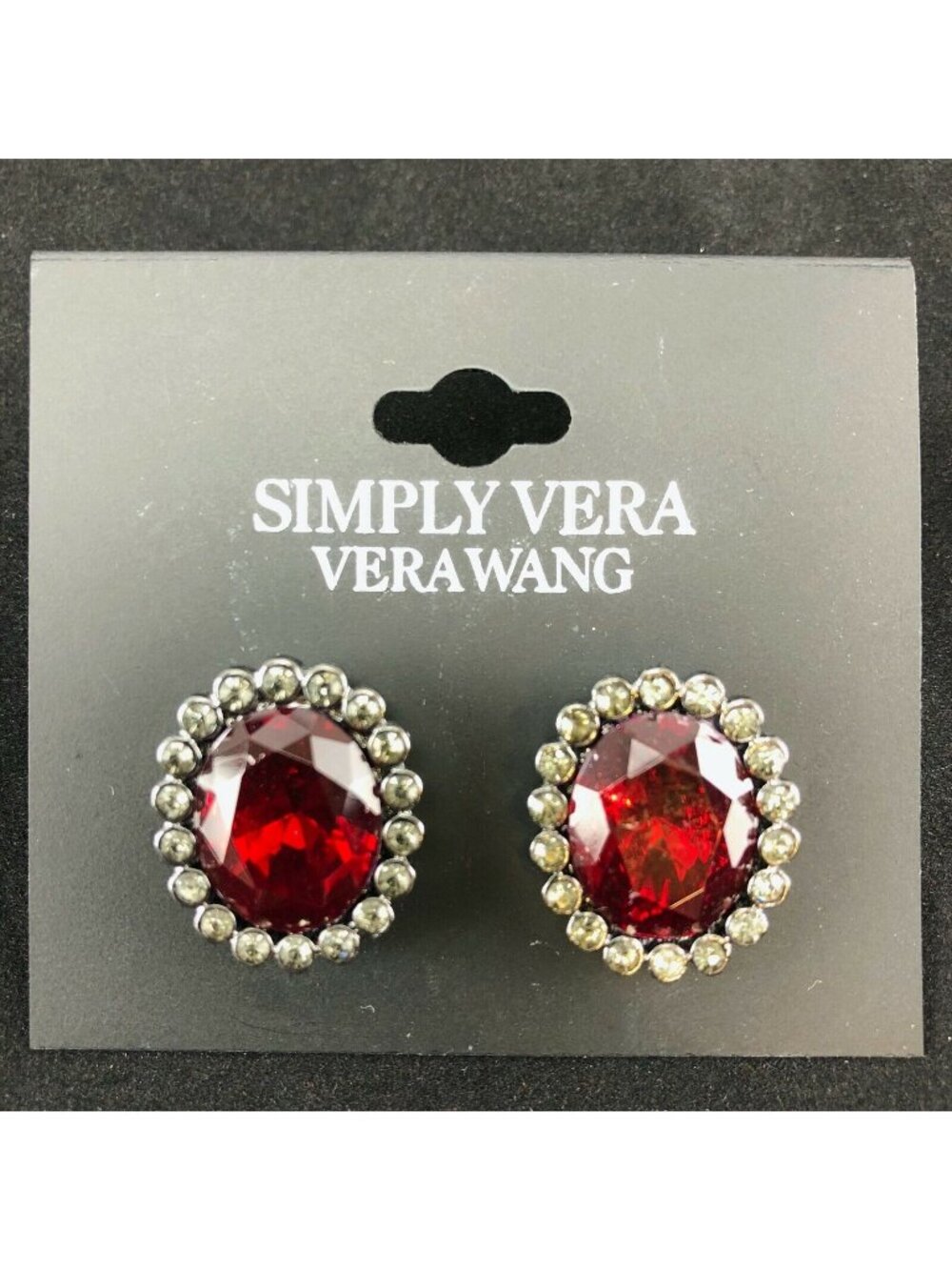 Vera Wang Earrings Red Rhinestone 7/8" Straight Back